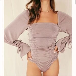 Free People Meant to be Ruched Bodysuit in Silver Mauve Purple Small